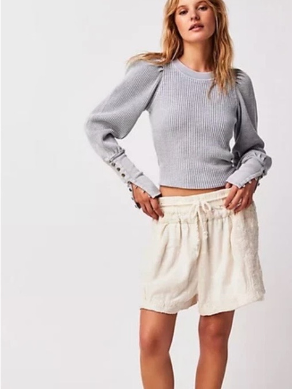 Free People FP One Wesley Thermal Top Long Sleeve Button Scoop Neck Blouse S - Picture 2 of 7